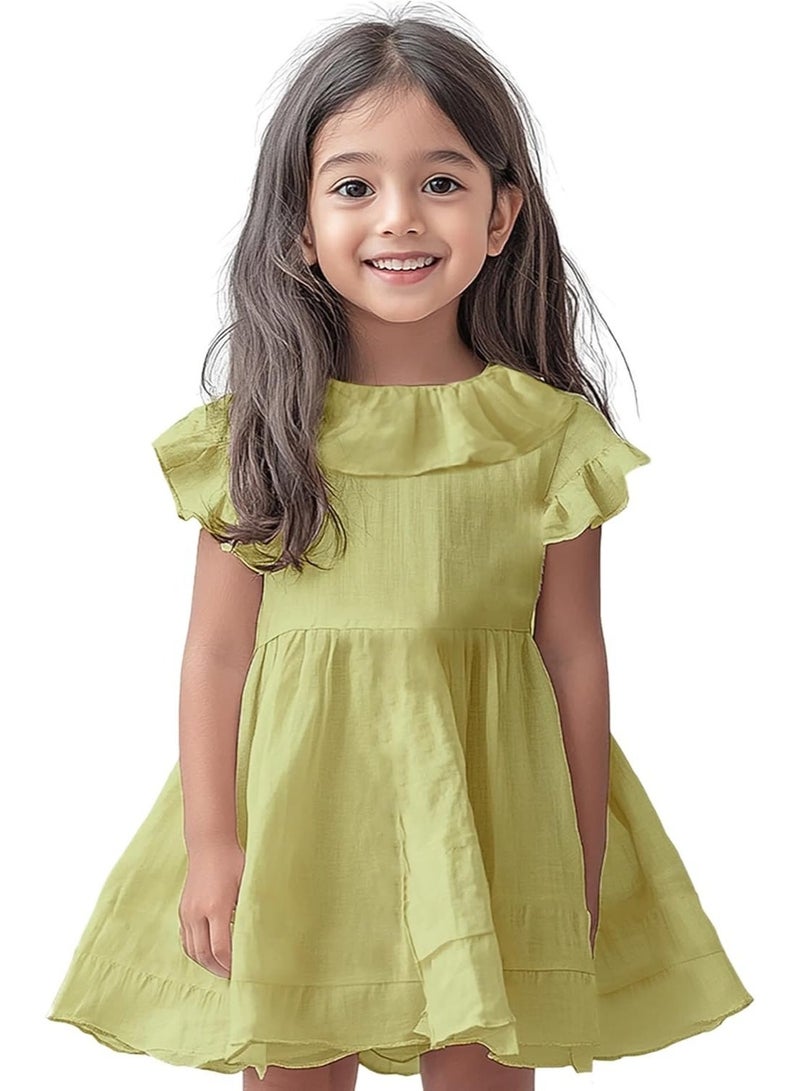 LUAY Linen Baby Frock, with Frills, Dress for Baby Girls, Cute and Trendy Summer Dress for Babies. - Image 1