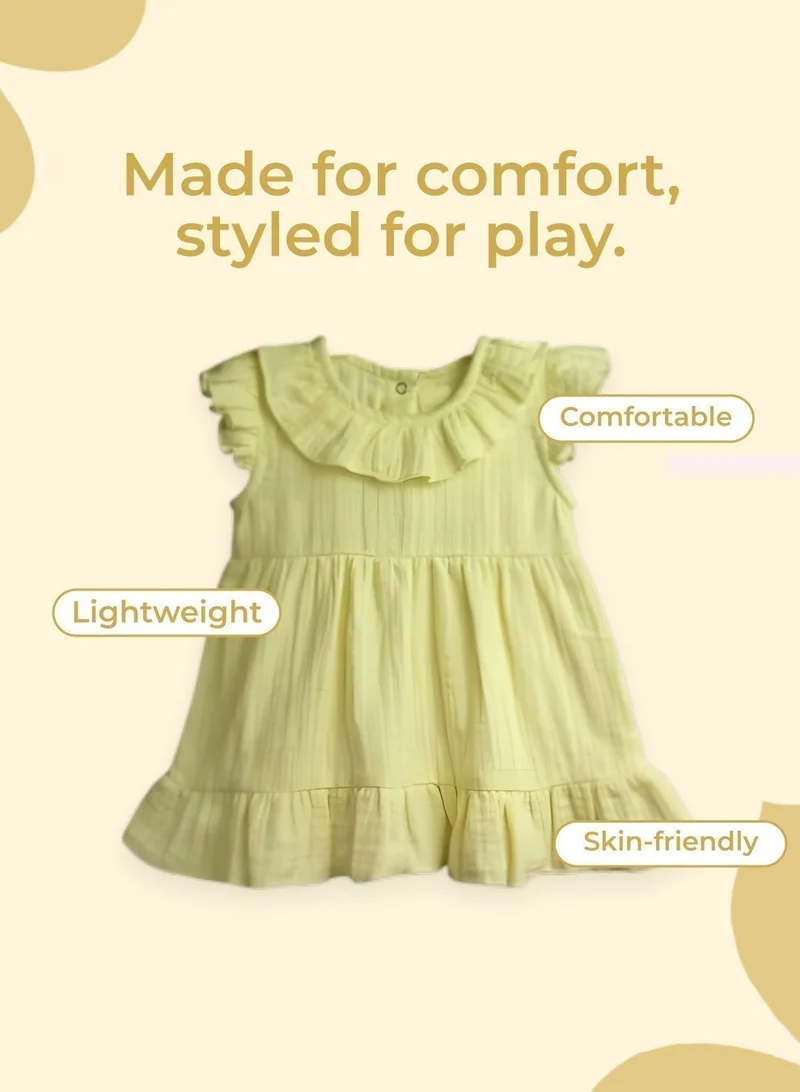 Luay Yellow LUAY Linen Baby Frock, with Frills, Dress for Baby Girls, Cute and Trendy Summer Dress for Babies. for Women | Best Price UAE