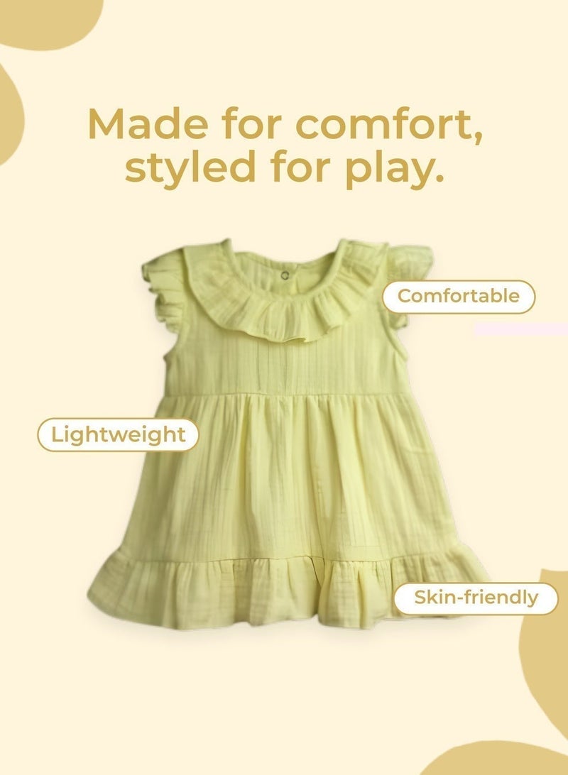LUAY Linen Baby Frock, with Frills, Dress for Baby Girls, Cute and Trendy Summer Dress for Babies. - Image 3