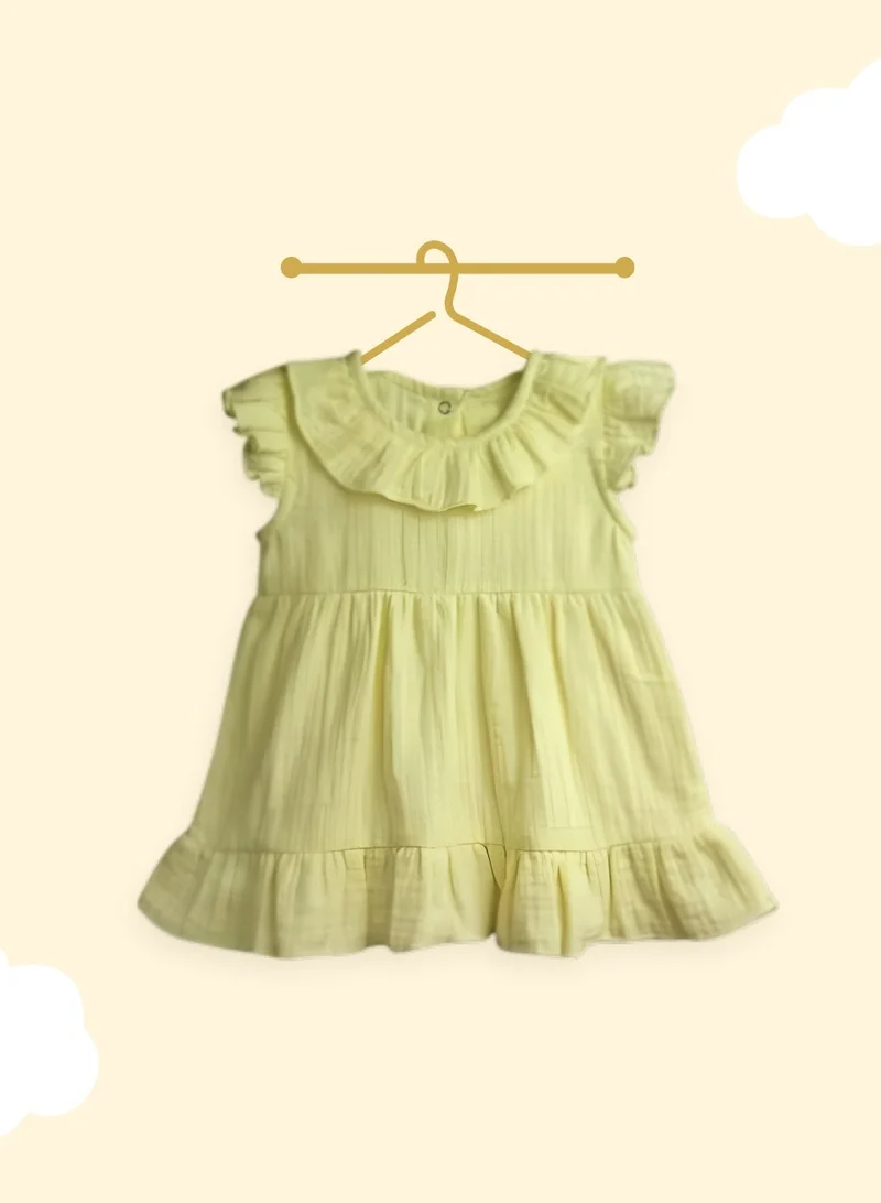 Luay Yellow LUAY Linen Baby Frock, with Frills, Dress for Baby Girls, Cute and Trendy Summer Dress for Babies. for Women | Best Price UAE