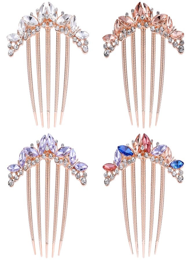 SINIDE Rhinestones Hair Side Comb Crytal Barrettes Pins for Bridal, 5 Teeth Butterfly Hair Clips Wedding Decorations Tools for Bridesmaids Women Fashion Headpieces Styling Accessories (4 Pack)