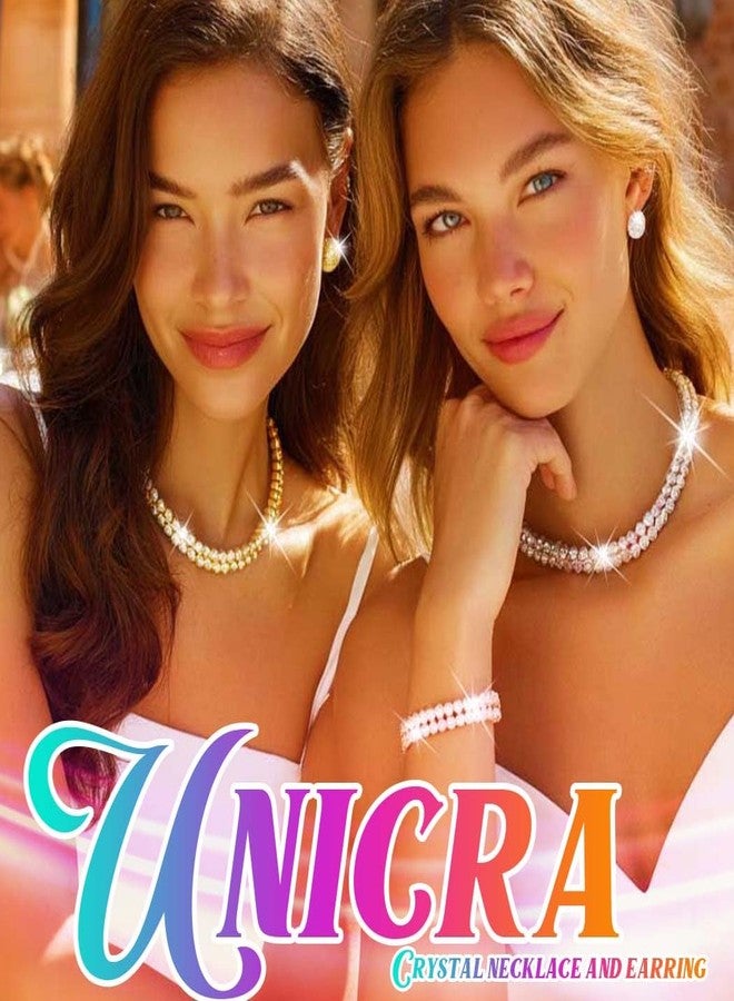 Unicra Gold Jewelry Set Rhinestone Necklace Earrings Bracelet Sets Wedding Prom Formal Jewelry for Women and Brides (Gold) - Image 4