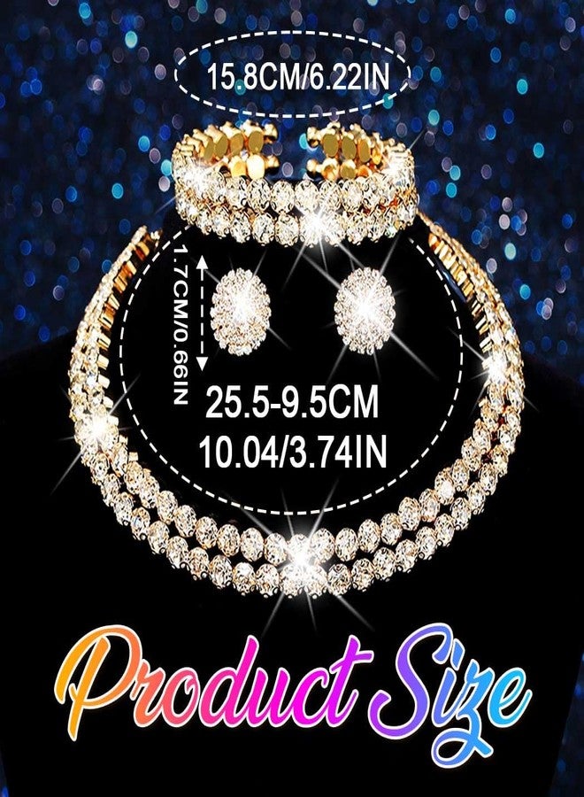 Unicra Gold Jewelry Set Rhinestone Necklace Earrings Bracelet Sets Wedding Prom Formal Jewelry for Women and Brides (Gold) - Image 5