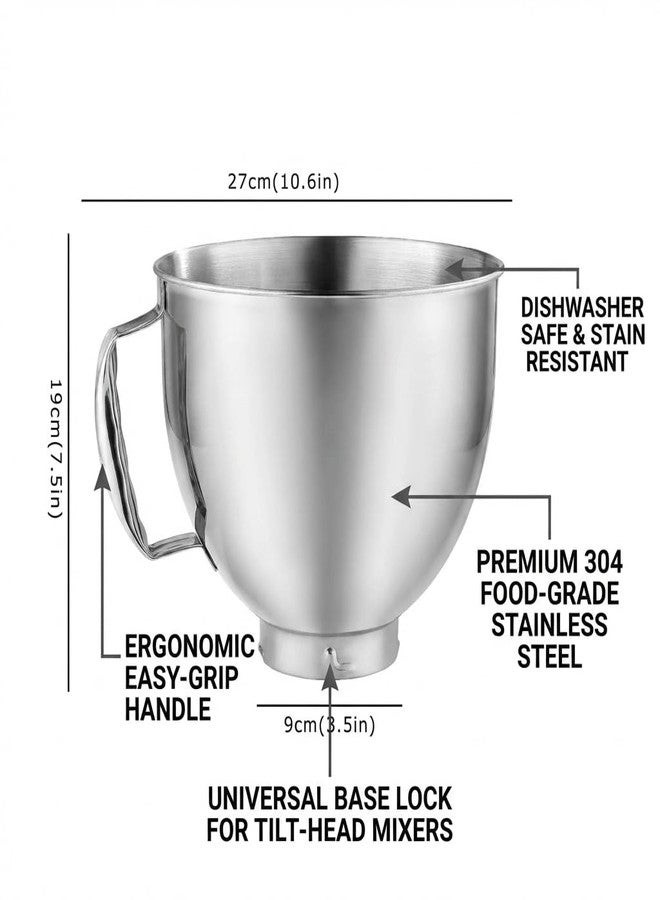 KCKHFA Stainless Steel Mixer Bowl Fit for KitchenAid Artisan&Classic Series 4.5-5 QT Tilt-Head Stand Mixer, Mixing Bowl with Comfortable Handle - Image 2