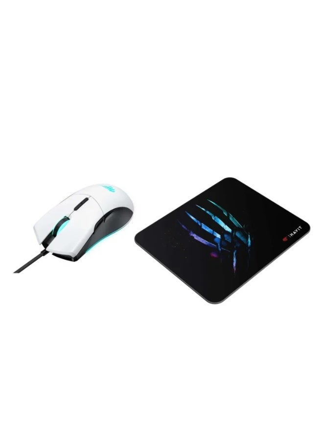هافيت Havit Gamenote MS1037CM RGB Gaming Mouse + Mouse Pad – White & Black - Image 2