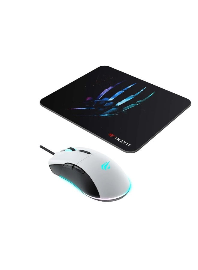 هافيت Havit Gamenote MS1037CM RGB Gaming Mouse + Mouse Pad – White & Black - Image 4