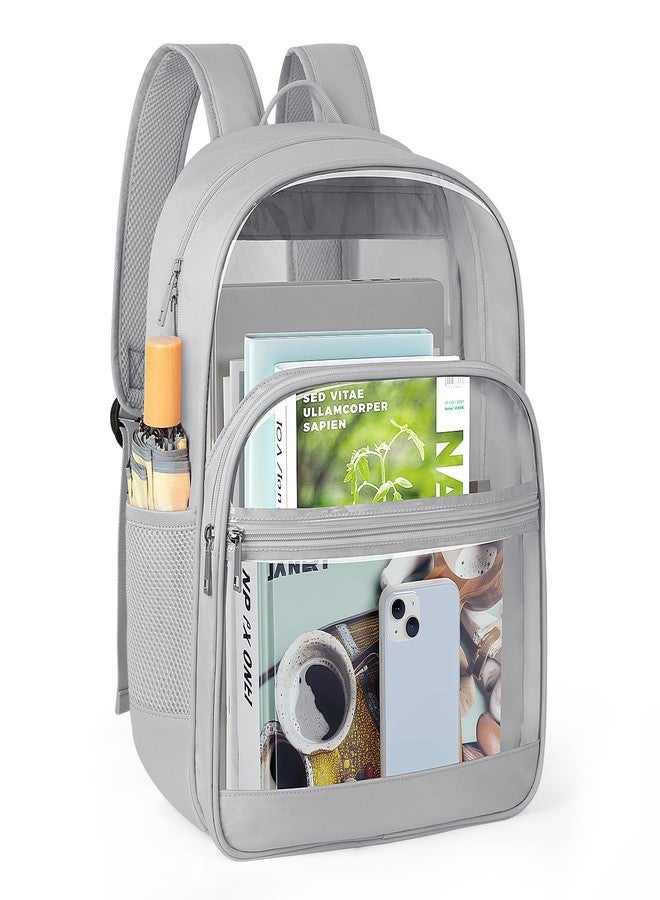 KIMNERPU Clear Backpack, Heavy Duty Transparent Bookbag for School, Fabric & PVC Transparent Backpack with Reinforced Strap for Women Men, Large Capacity Clear bag for College, Travel, Security, Grey - Image 1