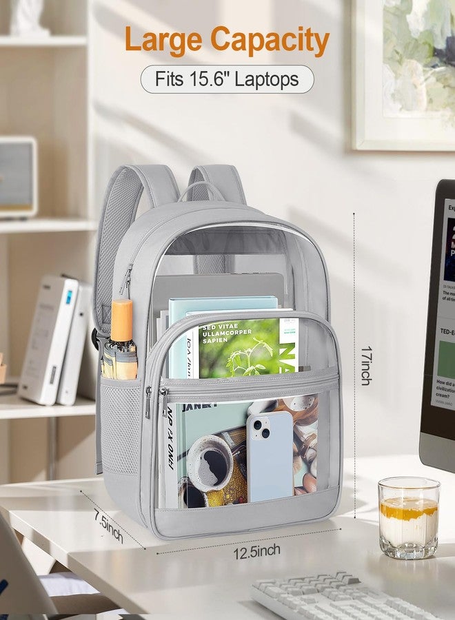 KIMNERPU Clear Backpack, Heavy Duty Transparent Bookbag for School, Fabric & PVC Transparent Backpack with Reinforced Strap for Women Men, Large Capacity Clear bag for College, Travel, Security, Grey - Image 2