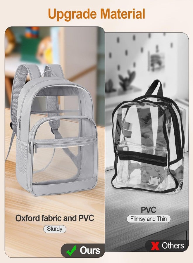 KIMNERPU Clear Backpack, Heavy Duty Transparent Bookbag for School, Fabric & PVC Transparent Backpack with Reinforced Strap for Women Men, Large Capacity Clear bag for College, Travel, Security, Grey - Image 3