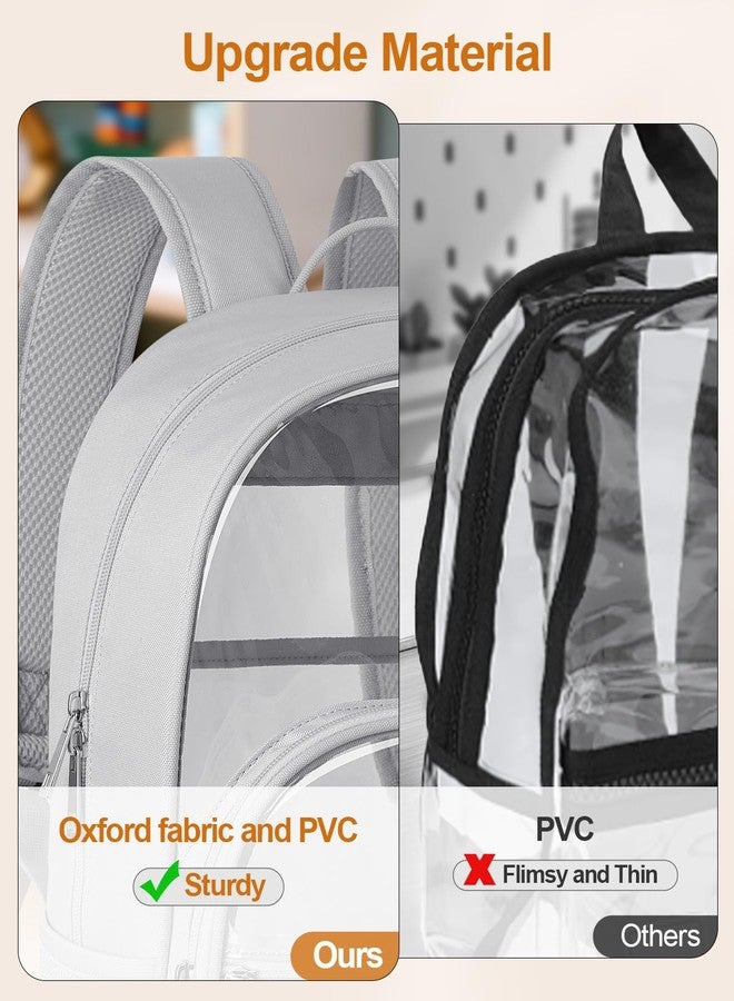 KIMNERPU Clear Backpack, Heavy Duty Transparent Bookbag for School, Fabric & PVC Transparent Backpack with Reinforced Strap for Women Men, Large Capacity Clear bag for College, Travel, Security, Grey - Image 4