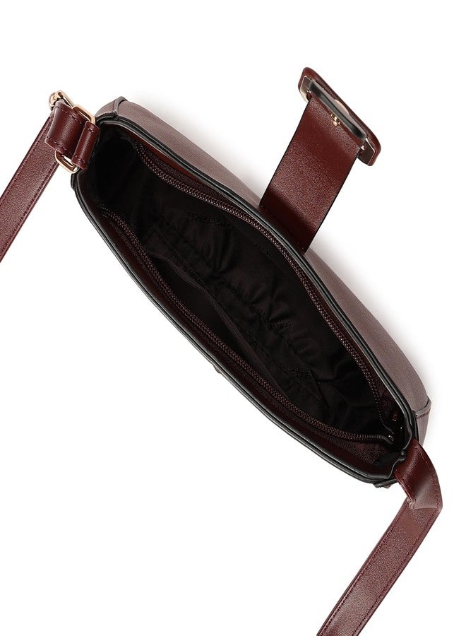Fastrack Women's Buckle Detail Sling Bag with Flap and Top Zip Closure | Adjustable Sling Belt and Inner Zip Pocket | Stylish Everyday Bag | Trendy Women's Handbags, Brown - Image 5