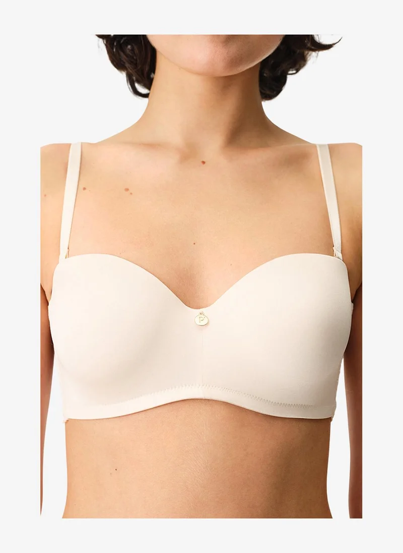 بنتي Women Lotus Essentials Cream/Pink Strapless Wired Bra
