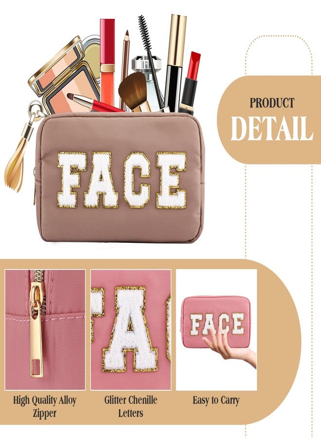Kajaia 4 Pcs Preppy Makeup Bags Chenille Letter Bag Hair Face Skin Stuff Cosmetic Pouch Cases for Women Travel Toiletry Spend The Night(Beige, Brown, Milk White, Coffee,Fresh) - Image 3