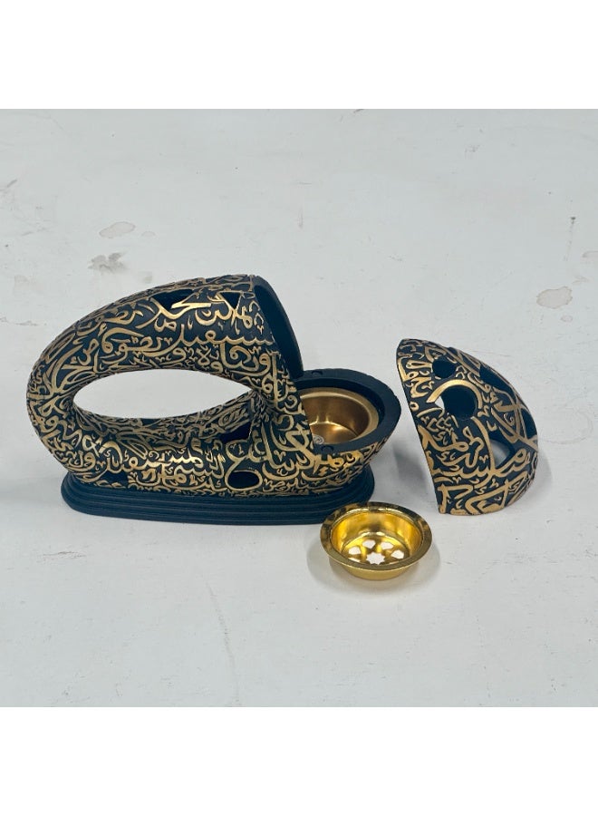 Modern Museum of the Future Style Resin Bakhoor Burner - Luxury Golden Openwork Calligraphy Mabkhara for Home Decor, Dubai Inspired Gift, Ramadan and Eid Celebrations - Image 3