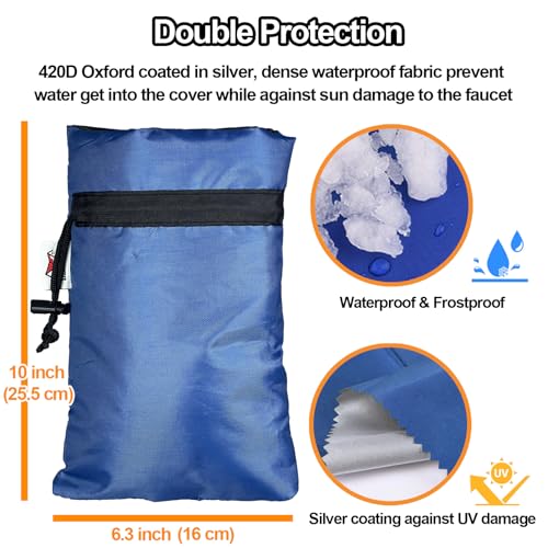 DEMEDO Enlarge Outdoor Faucet Cover for Winter Freeze Protection, 3M Thinsulate, 10”H x 6.3”W Hose Bib Covers for Wall Taps Outside, Waterproof & Frost Free Insulated Spigot Cover, 2 Pcs Faucet Socks - Blue - Image 3