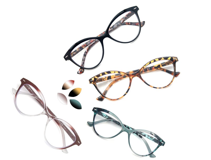 MODFANS 4 Pack Cat Eye 10 Reading Glasses for WomenFashion Ladies Design Comfortable Spring Hinge Stylish 4 Pair Women Readers with 4 Pouch
