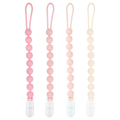 MINMUNJIU Baby Girl Newborn Essentials, 4 Pack Silicone Pacifier Clips for Girls, One Piece Flexible Soft Binky Clips Baby Stuff and Gifts for Girls - Image 1