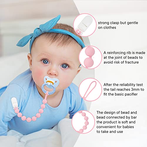 MINMUNJIU Baby Girl Newborn Essentials, 4 Pack Silicone Pacifier Clips for Girls, One Piece Flexible Soft Binky Clips Baby Stuff and Gifts for Girls - Image 3