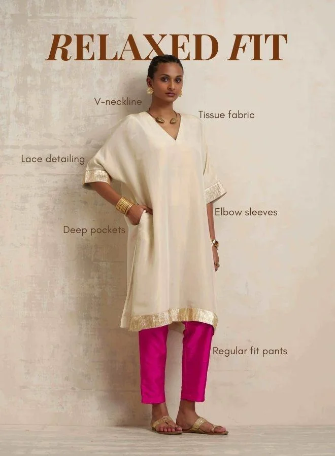 trueBrowns Ivory Tissue Kurta Co-ord Set