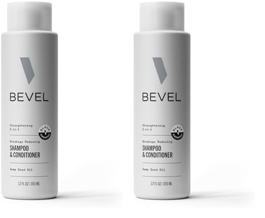 Bevel Shampoo and Conditioner for Men with Hemp Seed Oil and Biotin 2 in 1 Strengthening Formula Conditions and Moisturizes Hair to Reduce Breakage For Coarse Curly and Textured Hair 12 Oz