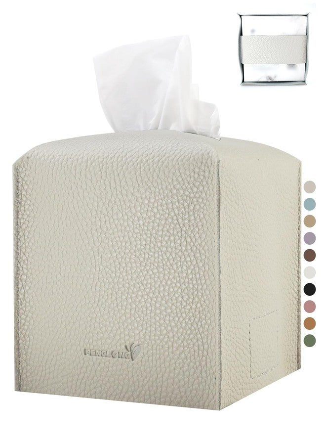 PENGLONG Tissue Box Cover 5X5X5'' PU Leather Tissue Holder Square Tissue Cube Box Organizer for Bathroom Vanity Countertop, Car, Night Stands, Office, Home, Kitchen (1Pack, Lime White) - Image 1