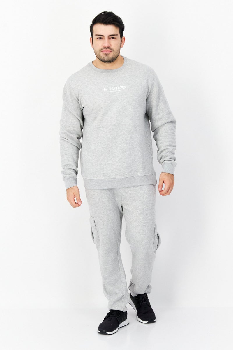 DUCK AND COVER Men 2 Pieces Crew Neck Brand Logo Long Sleeves Sweatshirt And Jogger Pants, Grey - Image 1