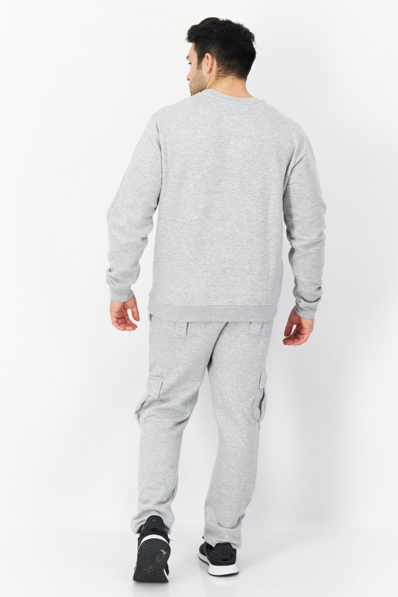 DUCK AND COVER Men 2 Pieces Crew Neck Brand Logo Long Sleeves Sweatshirt And Jogger Pants, Grey - Image 3