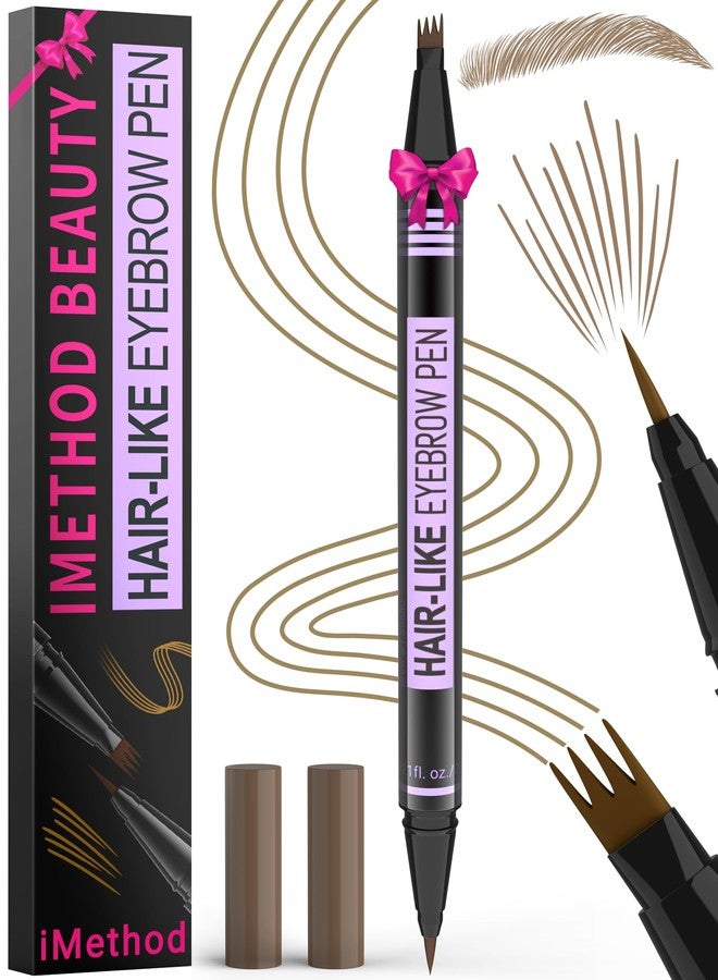 iMethod Eyebrow Pen - Eyebrow Pencil Magic 2-in-1 Eye Brow Pencils for Women with 4-Fork-Tip and Precise Brush-Tip Create Natural Hair-Like Brows, Last All Day, Microblading Eyebrow Pen, Light Brown - Image 1