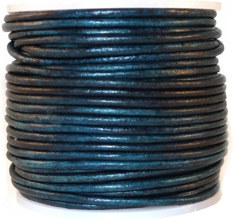 cords craft Round Leather Cord 2mm for Jewelry Making & DIY Craft Work, Bracelets, Necklace, Genuine Leather Cording for Beading & Braiding (Vintage Teal,21.87 Yards) - Image 1