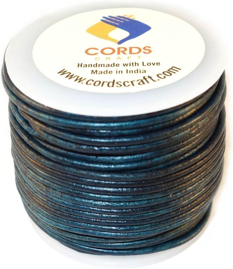 cords craft Round Leather Cord 2mm for Jewelry Making & DIY Craft Work, Bracelets, Necklace, Genuine Leather Cording for Beading & Braiding (Vintage Teal,21.87 Yards) - Image 2