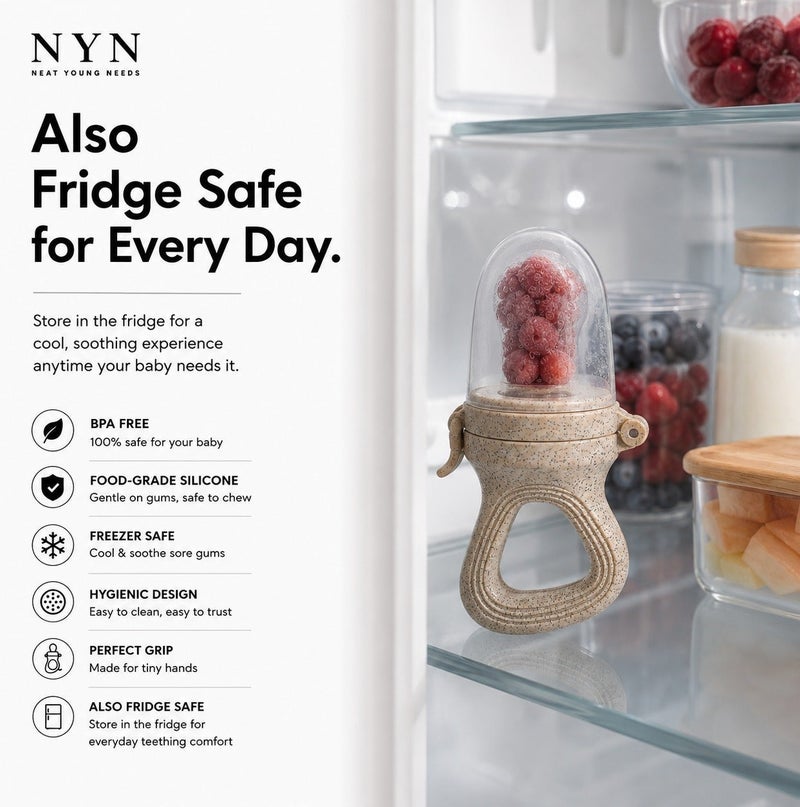 نت يونغ نيدس NYN وحدة تغذية الفواكه وعضاضة للأطفال 4 أشهر فأكثر | سيليكون مخصص لملامسة الطعام | مناسبة للثلاجة والفريزر | تصميم سهل الإمساك - Image 5