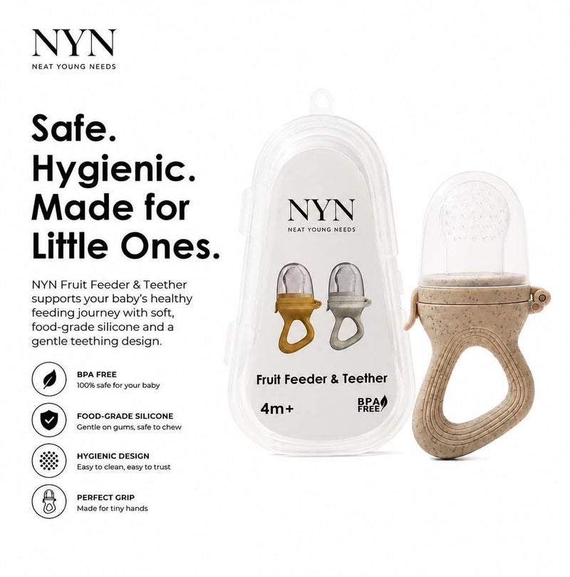 نت يونغ نيدس NYN وحدة تغذية الفواكه وعضاضة للأطفال 4 أشهر فأكثر | سيليكون مخصص لملامسة الطعام | مناسبة للثلاجة والفريزر | تصميم سهل الإمساك - Image 1