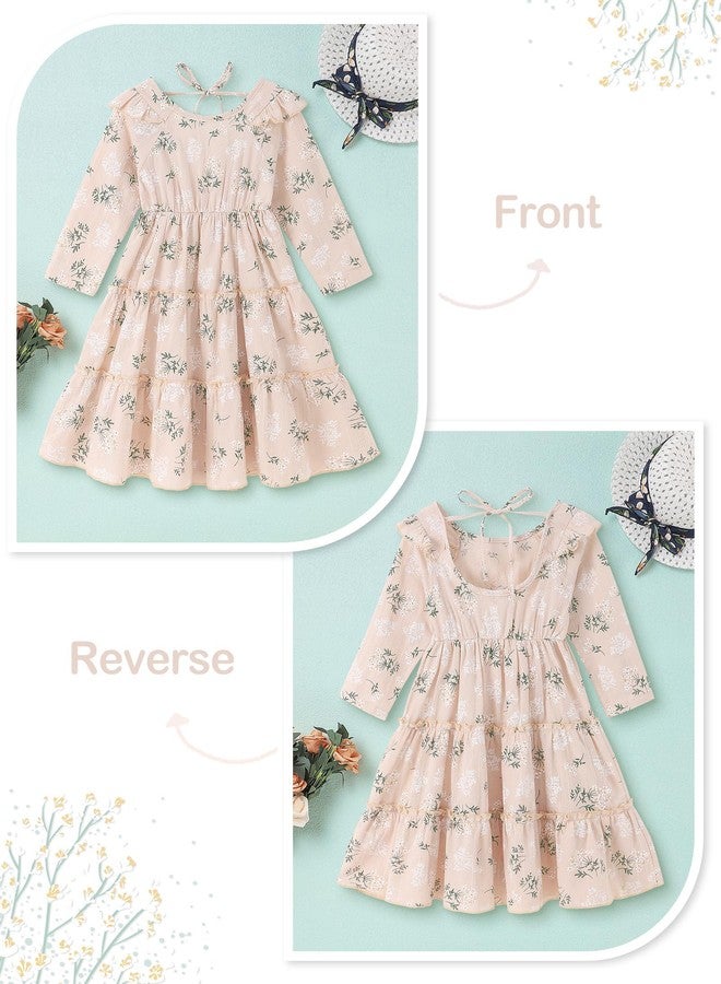 Hipea Toddler Girl Dress Long Sleeve Floral Dress Up Casual Round Neck Back Tie Ruffles Little Girls Fall Dresses 4-5T - Image 2
