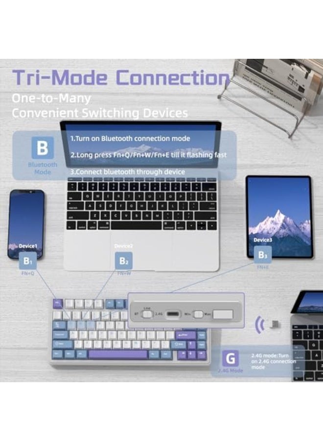 X85 Gasket (BT5.0/2.4G/USB-C) لوحة مفاتيح ميكانيكية مع مقبض، لوحة مفاتيح ألعاب لاسلكية بنسبة 75% مع خمسة طبقات من الحشو، RGB، قابلة للتبديل الساخن، كبسات PBT (بيضاء) - Image 3