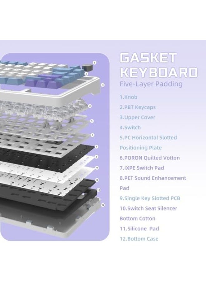 X85 Gasket (BT5.0/2.4G/USB-C) لوحة مفاتيح ميكانيكية مع مقبض، لوحة مفاتيح ألعاب لاسلكية بنسبة 75% مع خمسة طبقات من الحشو، RGB، قابلة للتبديل الساخن، كبسات PBT (بيضاء) - Image 4