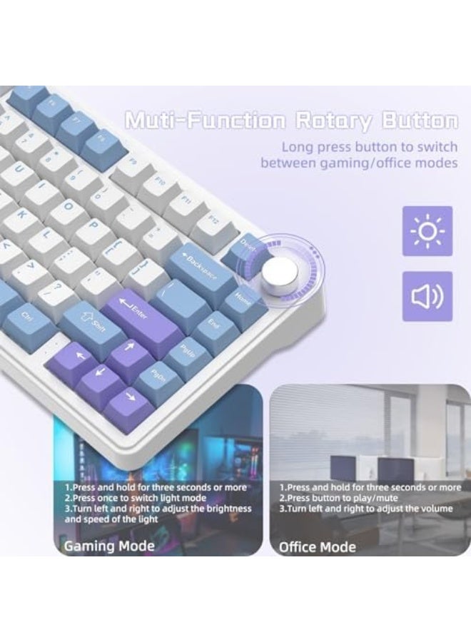 X85 Gasket (BT5.0/2.4G/USB-C) لوحة مفاتيح ميكانيكية مع مقبض، لوحة مفاتيح ألعاب لاسلكية بنسبة 75% مع خمسة طبقات من الحشو، RGB، قابلة للتبديل الساخن، كبسات PBT (بيضاء) - Image 5