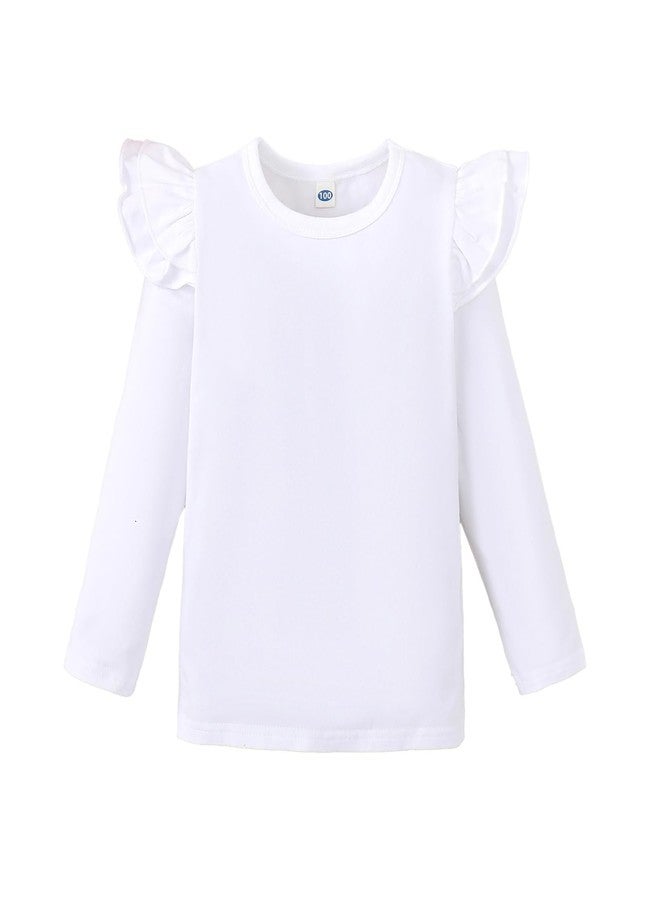 Magic Park 12M-14Y Baby Girl Blouse Toddler Short Long Ruffle T-Shirts Kids Girl Solid Color Tee Casual Tops for Girls (0032C_White, 4-5 Years) - Image 1