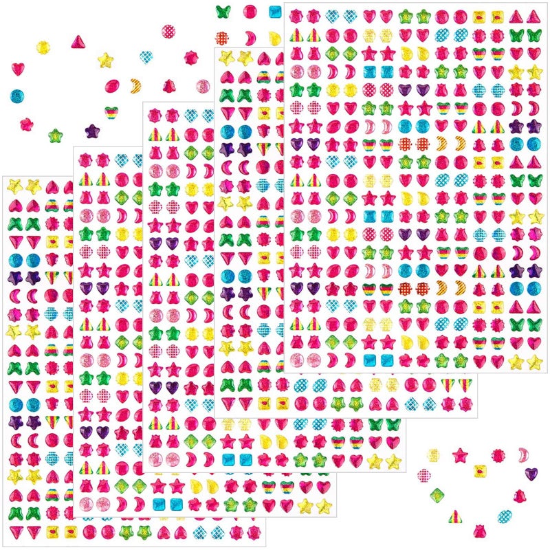 MAIOUSU STORE MAIOUSU STORE 1000 Stick on Earrings 3D Gem Stickers Earrings SelfAdhesive Glitter Craft Crystal Stickers Girls Sticker Earrings Crystal Sparkle Stickers for Girls Kids Children5 Sheets 