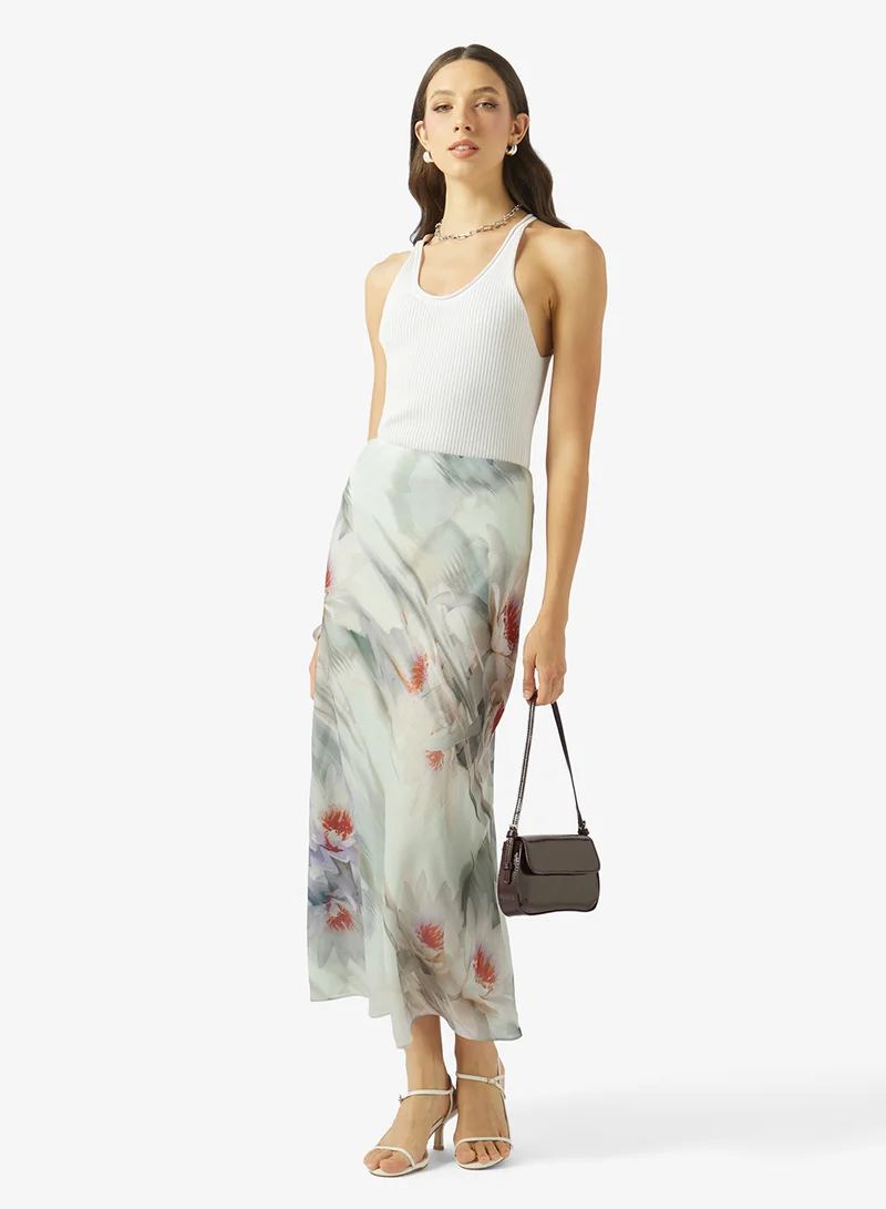 Ted Baker Floral Print Crinkled Detail Midi Skirt