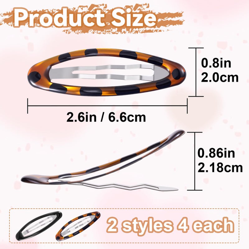 SmallCat 8 Pcs Hair Metal Barrettes for Women, Oval Large Barrettes, Small Snap Hair Clips for Women, Flat Non Slip Large Hair Clips (Black & Tortoise) - Image 2