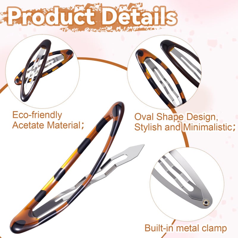 SmallCat 8 Pcs Hair Metal Barrettes for Women, Oval Large Barrettes, Small Snap Hair Clips for Women, Flat Non Slip Large Hair Clips (Black & Tortoise) - Image 3