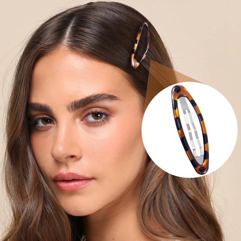 SmallCat 8 Pcs Hair Metal Barrettes for Women, Oval Large Barrettes, Small Snap Hair Clips for Women, Flat Non Slip Large Hair Clips (Black & Tortoise) - Image 5