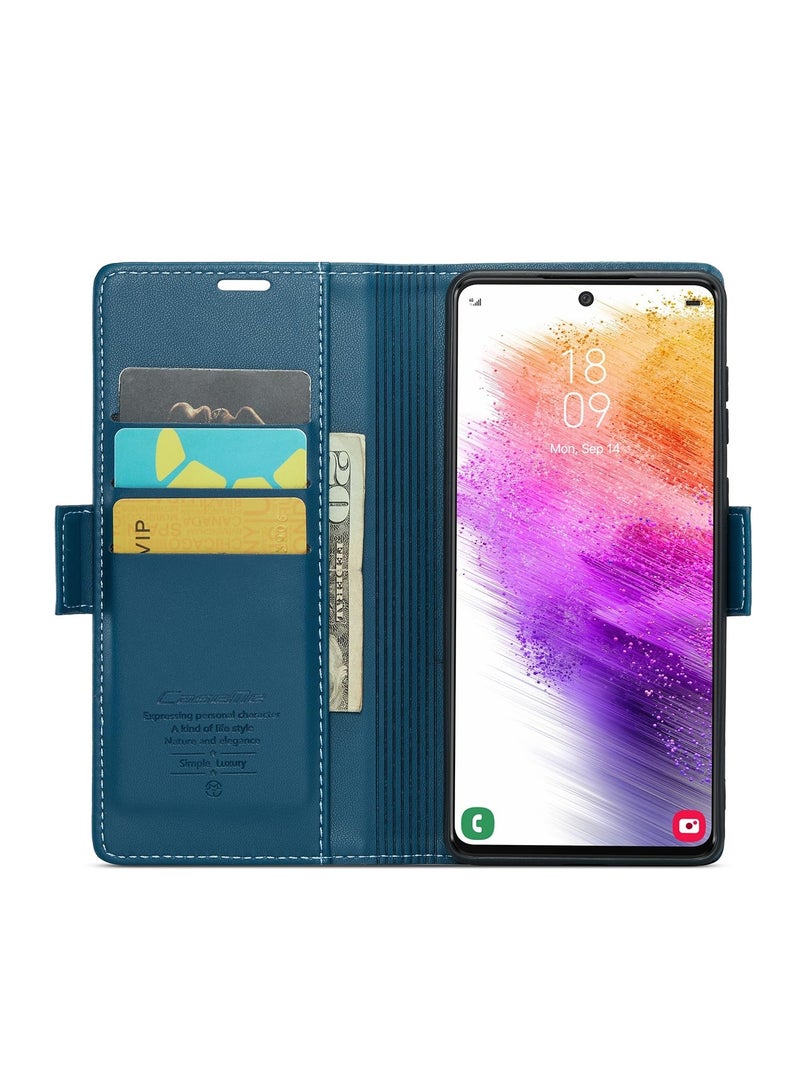CaseMe Phone Case Luxury PU Leather Design Anti Fingerprint 023 Flip Cover Card Slot Holder Cover For Samsung Galaxy A73 (Blue) - Image 2