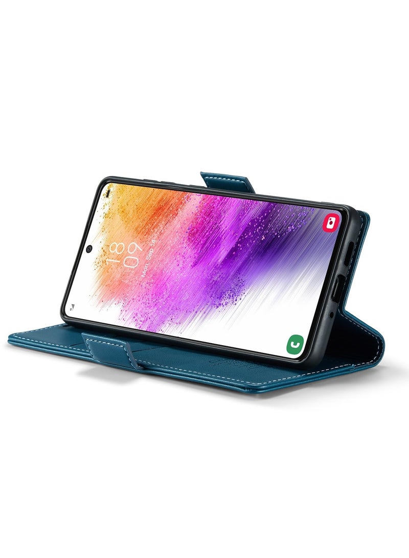 CaseMe Phone Case Luxury PU Leather Design Anti Fingerprint 023 Flip Cover Card Slot Holder Cover For Samsung Galaxy A73 (Blue) - Image 3