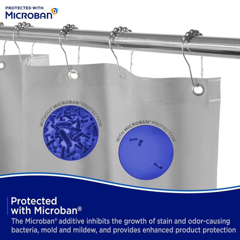 Kenney MB61159 Microban Protected Medium Weight 4.8 Gauge Waterproof PEVA Shower Curtain Liner with Rust-Resistant Metal Grommets and Weighted Magnetic Hem for Bathroom, 70" W x 72" H, Gray, 1-Pack - Image 4