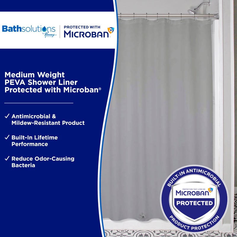 Kenney MB61159 Microban Protected Medium Weight 4.8 Gauge Waterproof PEVA Shower Curtain Liner with Rust-Resistant Metal Grommets and Weighted Magnetic Hem for Bathroom, 70" W x 72" H, Gray, 1-Pack - Image 2