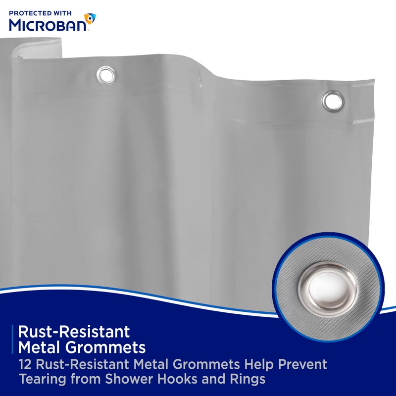 Kenney MB61159 Microban Protected Medium Weight 4.8 Gauge Waterproof PEVA Shower Curtain Liner with Rust-Resistant Metal Grommets and Weighted Magnetic Hem for Bathroom, 70" W x 72" H, Gray, 1-Pack - Image 5