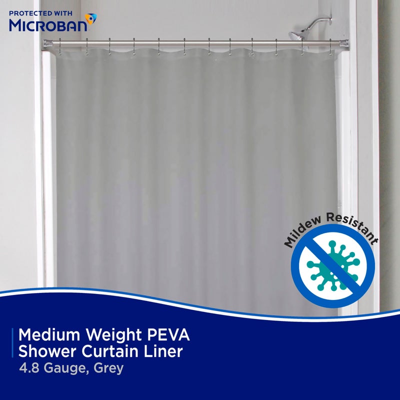 Kenney MB61159 Microban Protected Medium Weight 4.8 Gauge Waterproof PEVA Shower Curtain Liner with Rust-Resistant Metal Grommets and Weighted Magnetic Hem for Bathroom, 70" W x 72" H, Gray, 1-Pack - Image 3