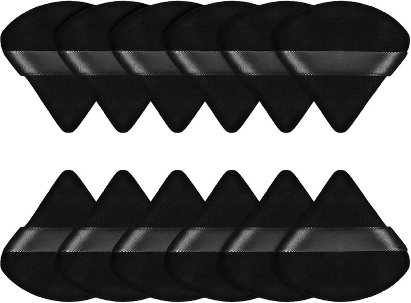 Maitys Fiber Triangular Makeup Puffs, 12 Pieces, Black, Soft Reusable Face Cosmetic Tools for Foundation, Powder, Blush, Concealer & More - Image 1