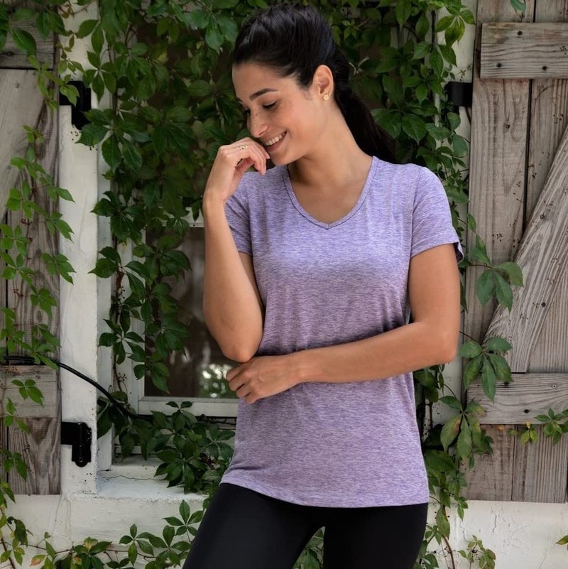 REALESSENTIALS Real Essentials Womens V Neck T-Shirt Ladies Yoga Top Athletic Tees Active Wear Gym Workout Zumba Exercise Running Essentials Quick Dry Fit Dri Fit Moisture Wicking Basic Clothes, Set 9, S, Pack of 5 - Image 5